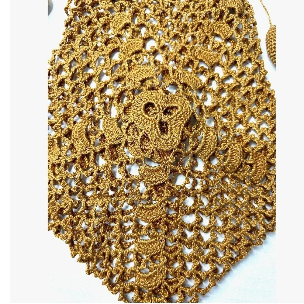 Vintage Handmade Open Crochet Drawstring‎ Handbag Purse Bag Unlined